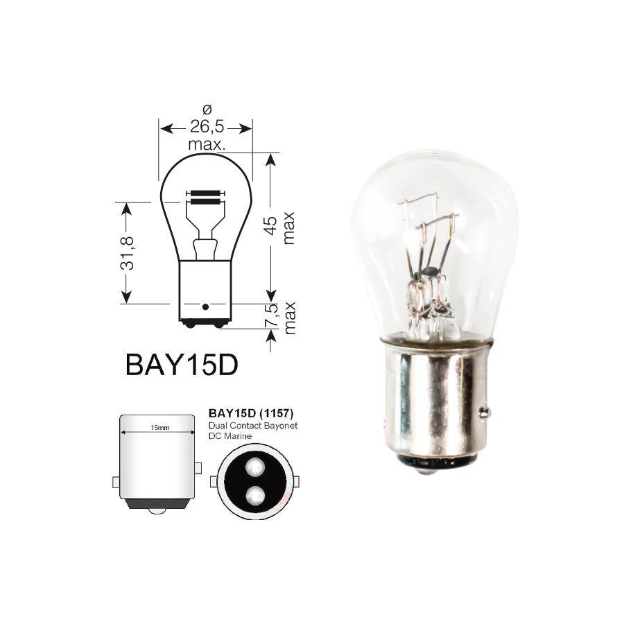 Halogen Tail Light Bulbs/Indicator Halogen Bulbs S25/BAY15D Structure Diagram